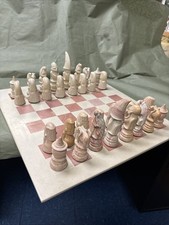 Set scacchi in marmo/pietra ollare intagliati a mano con pezzi tribù africane PESANTI 24 LIBBRE