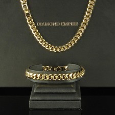 Set Gioielli Collana Maglia Grumetta Braccialetto 8 MM 750er Placcato Oro: S1894