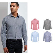 Premier Microcheck Gingham manica lunga camicia di cotone PR220-Unisex Casual Sh