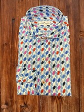 Angelo Inglese Men's Shirt in Light Blue Printed Cotton, Hand-stitched Tg XS 37