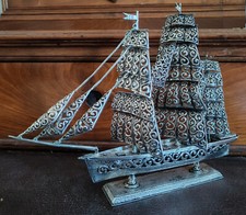 VELIERO ARGENTO MICROFUSIONE VASCELLO BARCHE A VELA VELIERI SOPRAMMOBILE GRANDE