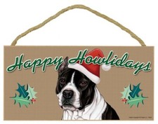 Happy Howlidays Pitbull Blk Wht Christmas Holiday Dog Sign NEW 5"x10" Plaque 309