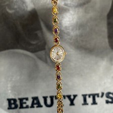 Vintage Watch | Gold Womens Wrist Watch | Gemstone Watch | Retro Rainbow Watch