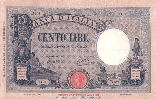 Regno italia 100 - d'italia, lire