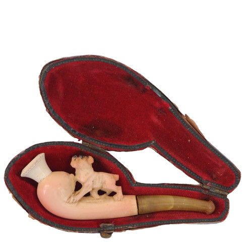 Antique meerschaum carved dog - meerschaum,