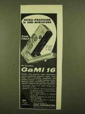 Pubblicità fotocamera Gami 16 1956 - sottominiatura ultra precisa
