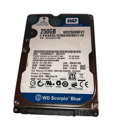 Hard disk wd2500bevt 00a23t0 - disk, wd2500bevt-00a23t0