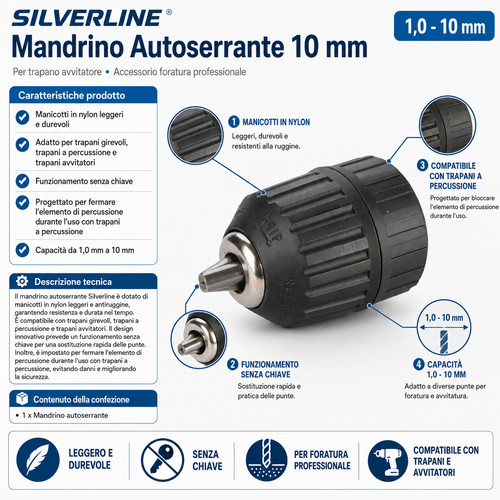 Mandrino autoserrante 10mm per - 10mm,