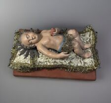 Bambino Gesù Bambinello Napoletano Culla Crib 18 Cm Argilla Occhi Vetro
