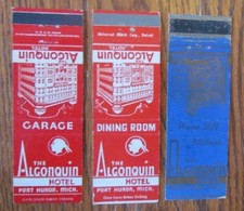 PORT HURON, MICHIGAN COPERTINE LIBRO FIAMMIFERI: ALGONQUIN HOTEL COPERTINE FIAMMIFERI VUOTE -D