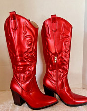 Stivali cowgirl Arizona elettrici cowboy spazzola metallica western al ginocchio rossi 9
