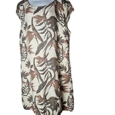 Abito Lungo L'Arno Donna 1X Beige Floreale Misto Lino Cappuccio Manica Made in Italy