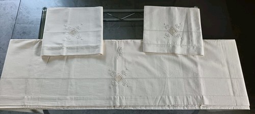 Lenzuolo lino panna ricamato - , a