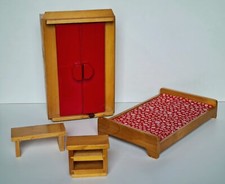 Cameretta Letto per Bambola Stile Barbie Armadio Letto Tavoli IN Legno 1960-1970
