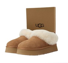 Scarpe ciabatte donna 100% UGG marca Tazzelle castagno colletto soffice nuove con scatola