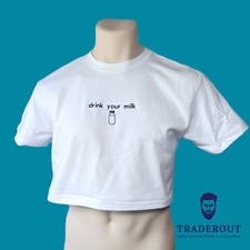 T-shirt uomo drink your milk ricamo personalizzato bianco cotone pesante crop top