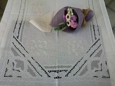 Tovaglia x12 puro lino con ricamo Intaglio e Punto Pieno in filo seta a mano