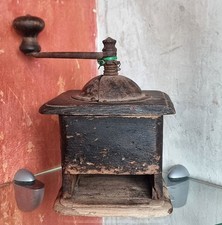Antico macinacaffè da collezione in legno e ghisa,Italia (188-1920)