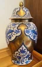 Vaso potiche blu oro ceramica artistica Batignani.