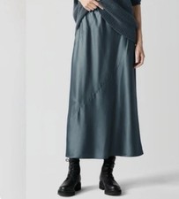 Maxi gonna Eileen Fisher 100% seta crepe bias lavabile taglia XXS nuova con etichette verde pino