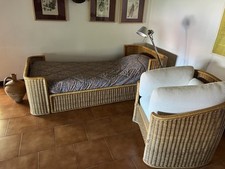 Letto Singolo (Design A.Dal Lago per Germa) + poltrona in midollino- Vintage ‘80