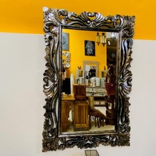 Specchio etnico antico cornice in legno argento