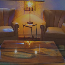 Tavolino da pranzo in resina epossidica verde ordine personalizzato design oc...