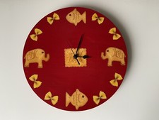 BASE OROLOGIO DA PARETE ROSSO DECORATO CON TECNICA DECOUPAGE DIAMETRO 34,5 cm