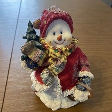 SNOWMAN  Christmas Red Jacket Figurine Statue Santini Italy Glitter 6”x4”