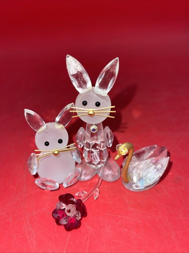 Crystal figurine bunnies swan - crystal, bunnies,