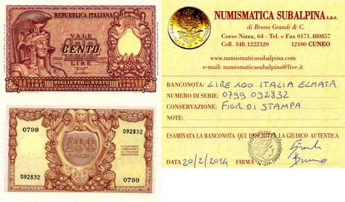 Italia repubblica 100 - -, lire
