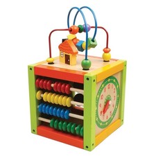 GIOCATTOLO CUBO ATTIVITA PER BAMBINI IN LEGNO CON GIOCO PALLOTTOLIERE ABACO 16CM