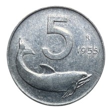 1955 Italy 5 Lire Coin - KM#