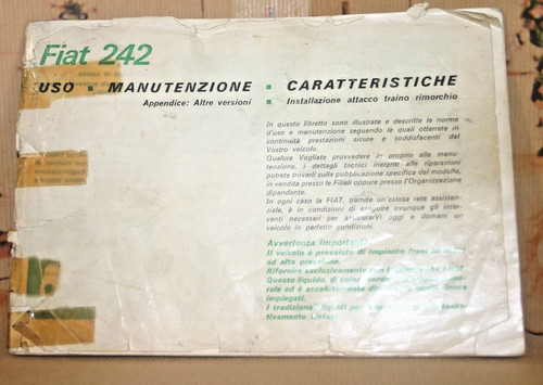 Fiat 242 libretto istruzioni - libretto, d'istruzioni