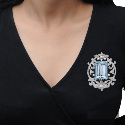 Spilla acquamarina con perle - , e
