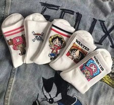 5 Paia Calzini Anime One Piece Luffy Chopper Uomo Donna Cotone Corti Lunghi Barc