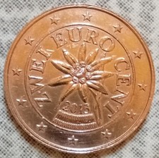 Monete da 2 Cent Austria 2013 - DOPPIO BORDO - Rara da collezione