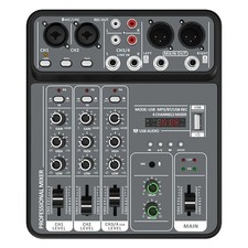 Mixer Audio 4 Canali con Alimentazione Fantasma 48V, USB, Bluetooth per Karaoke e DJ