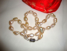 collana di perle di fiume Keshi Reborn 2cm girocollo 42cm susta placc oro bianco