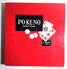 Gioco da tavolo vintage Po-ke-no Pokeno Poker Keno completo di 12 tavole e tutte le fiches