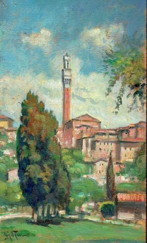 Dipinto olio siena torre - dipinto, del