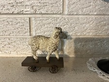 Raro antico giocattolo piattaforma pecora in legno