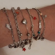6 Bracciali Vintage Anni 90 In Argento 925 Con Charms. Lunghezza 18 - 19 Cm