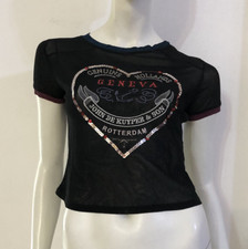 PIANURASTUDIO Maglia nera corta velata cuore paillettes Tg 44