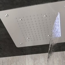 Soffione Doccia LED a Soffitto Installazione Da Incasso Con Cascata Acciaio Inox
