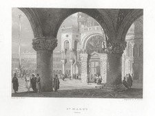 VENEZIA, S. MARCO , di  S. PROUT , incisione del  1833 + passepartout