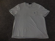 Polo Ralph Lauren camicia uomo XL blu a righe scollo a V tasca logo