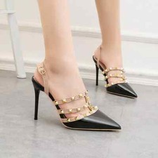 stiletto decolte 10 cm nero borchie strass pelle sintetica eleganti 7020