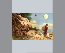 SILVESTRO PISTOLESI: "L'IMBARCO" CARTONE TELATO 10X15 CON AUTENTICA E CORNICE.