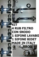 KIT 4 RUBINETTI FILTRO A SNODO +SIFONE LAVABO ø1'1/4 +SIFONE BIDET MADE IN ITALY